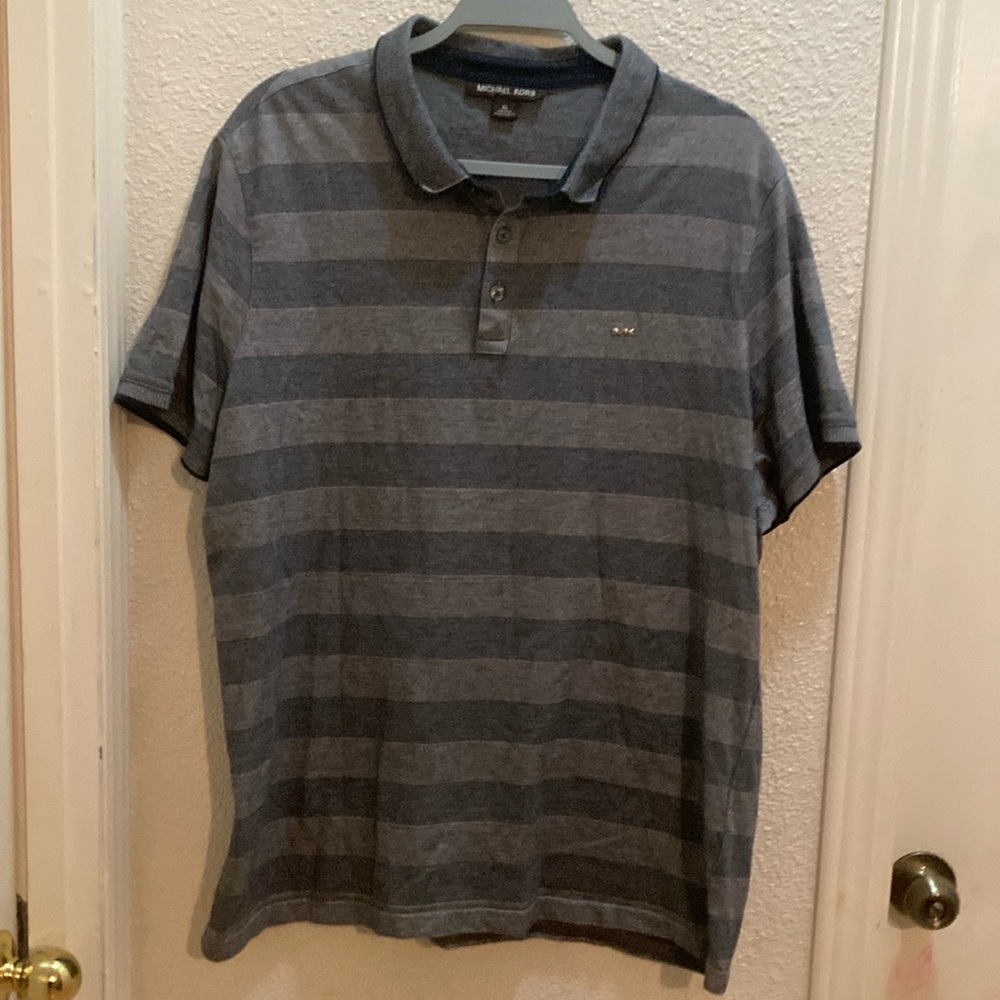 Michael Kors Men's Gray Striped Polo Shirt